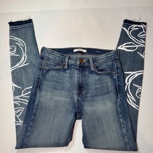 Fidelity Denim Sola Women 26 Blue Mid Rise Ankle Floral Graphic Print Raw Hem